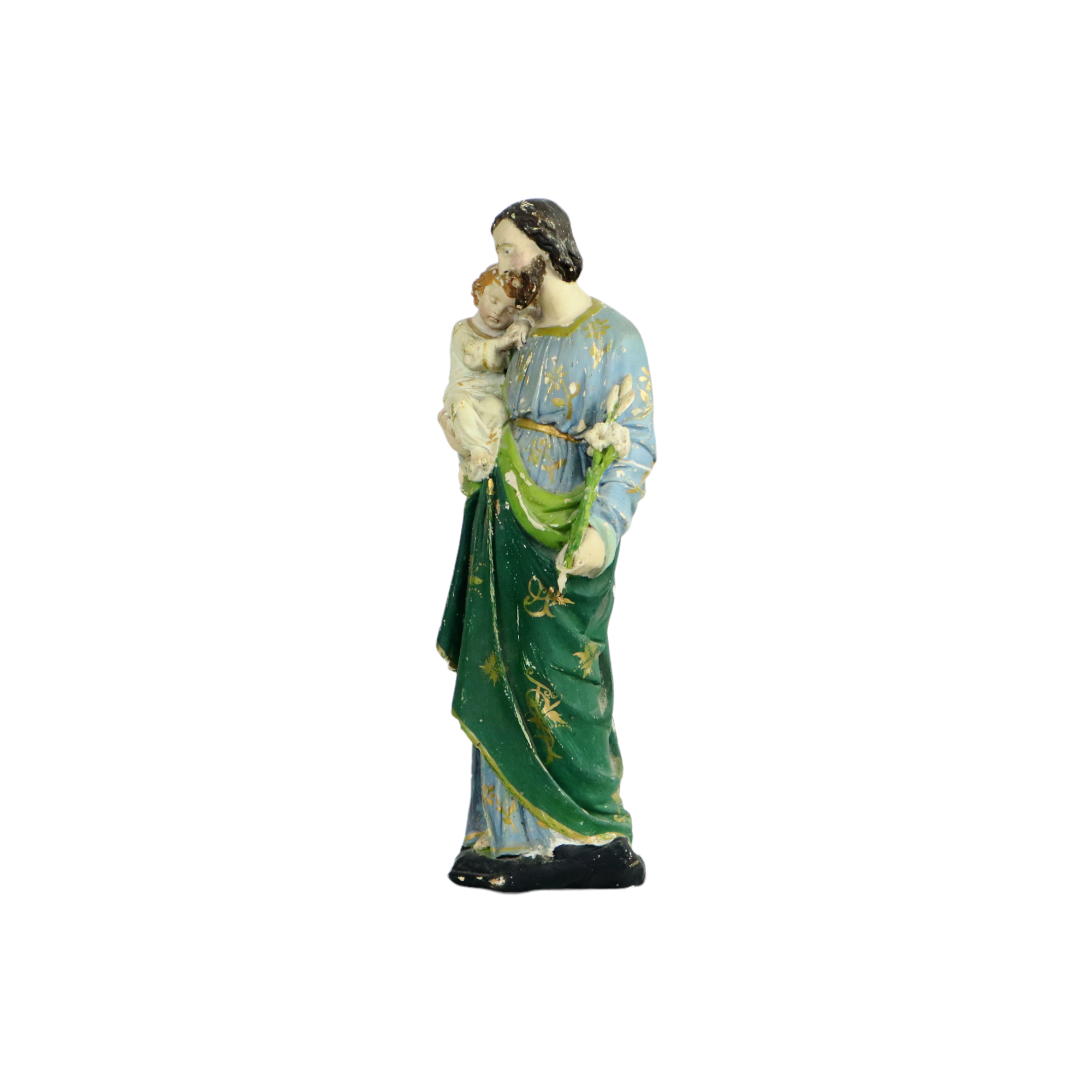 Statue sculpture Saint Joseph avec bébé Jésus plâtre