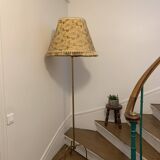 Brass tripod floor lamp with golden pompom lampshade 1960