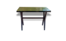 Tables "bistrot" formica jaune, empiétement bois