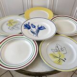 Set of 6 flat plates mismatched Digoin Sarreguemines and Gien years 30-40