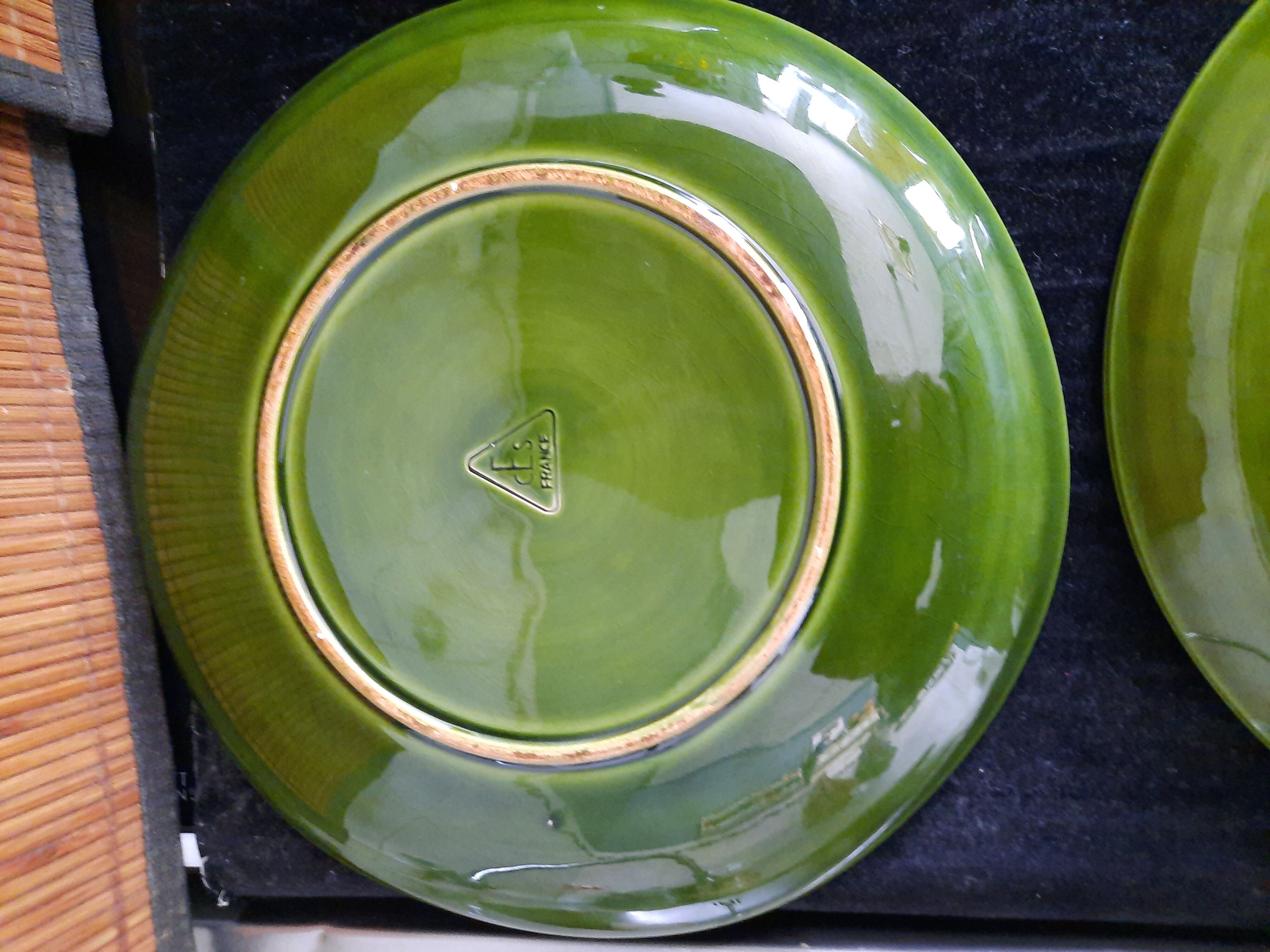 Set of 6 green oyster plates 25 cm – C.E.S France – Very good condition