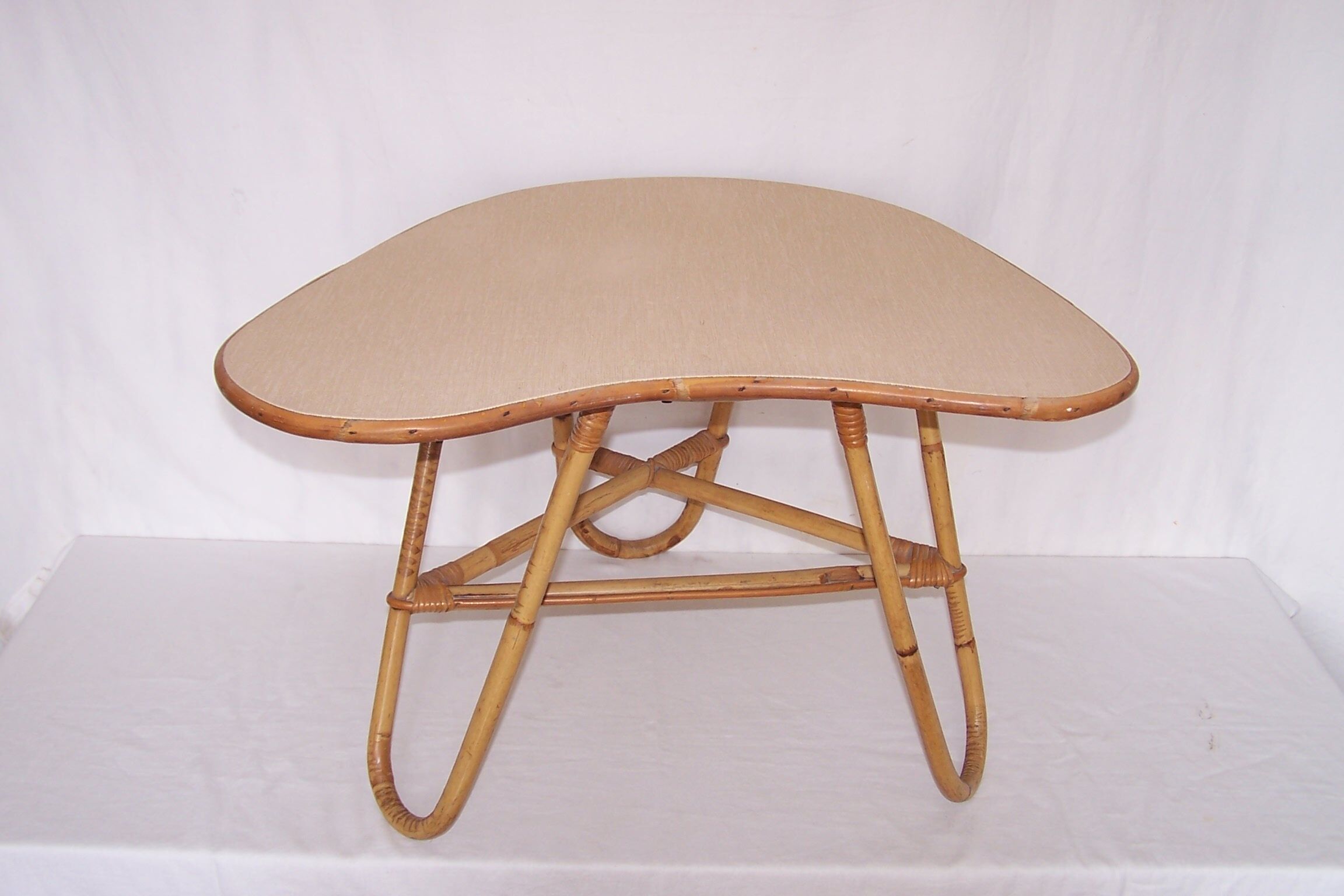 Rattan bamboo coffee table free form 50's