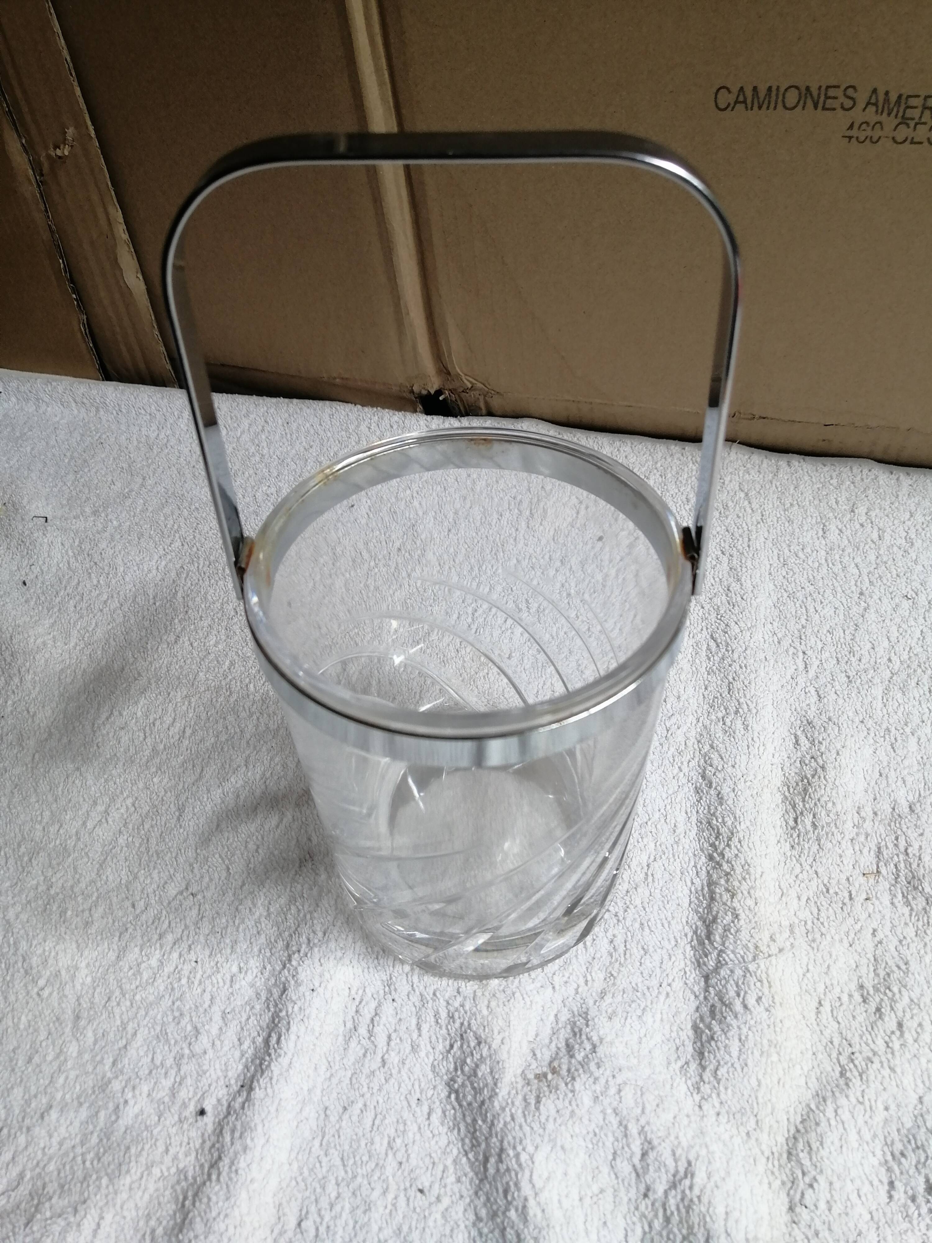 Glass and metal ice bucket