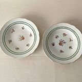 Pair of deep plates Sarreguemines — antique earthenware, floral decoration