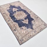4x7 Beige & Blue Wool Vintage Rug, Handwoven Persian Rug, 116x198Cm