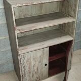 Meuble en bois ancien avec deux étagères et deux tiroirs