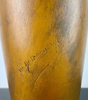 Art Nouveau vase in gilded ceramic and terracotta signed Desrousseaux France