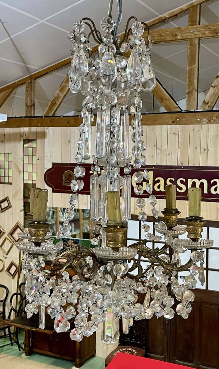 6-light crystal and bronze chandelier - 19th century