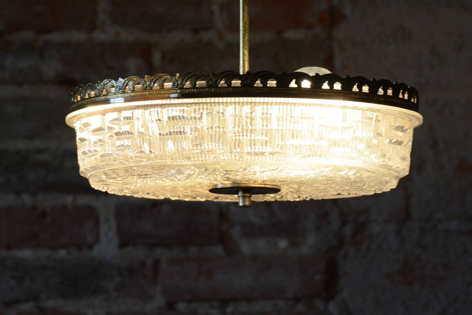 Mid-Century Chandelier in Glass and Brass attributed to Kamenický Šenov, Czech, 1960s