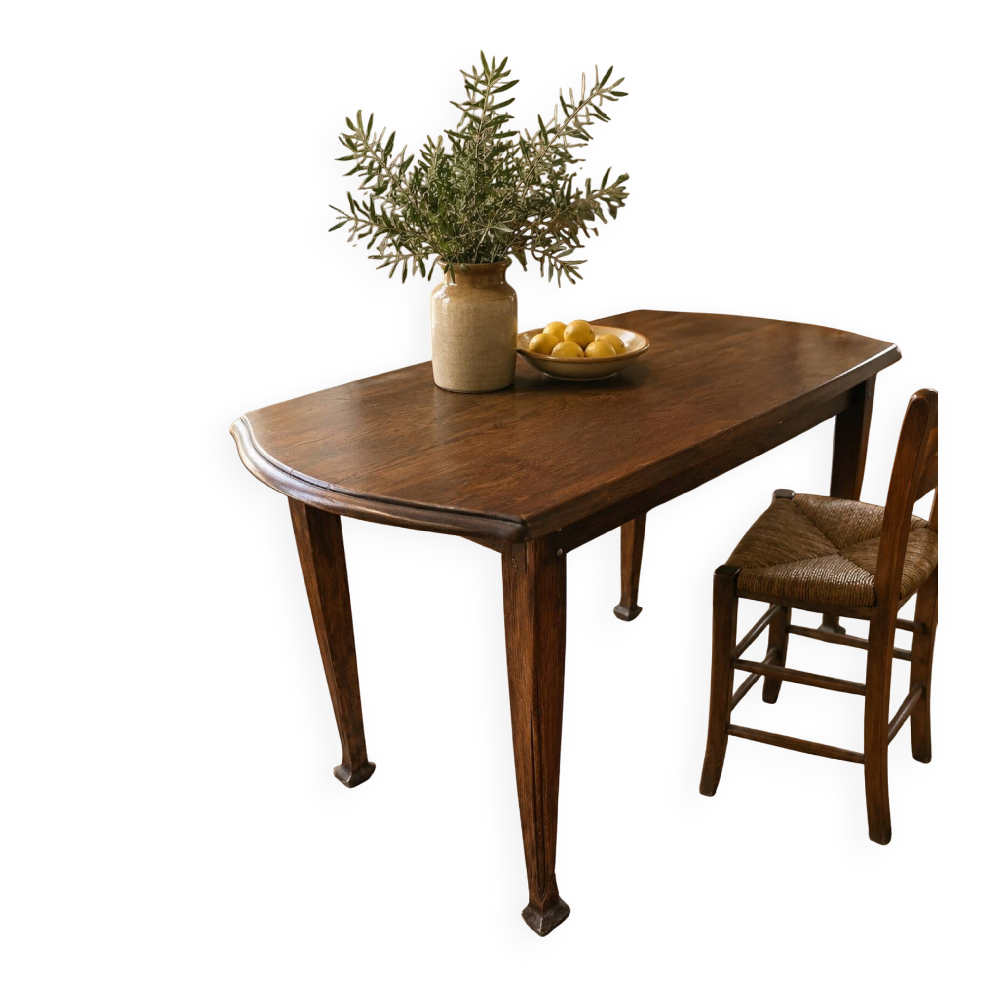Vintage antique oak table with ornate legs.