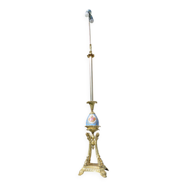 Lampadaire bronze et porcelaine bleue début XXème — Beyit