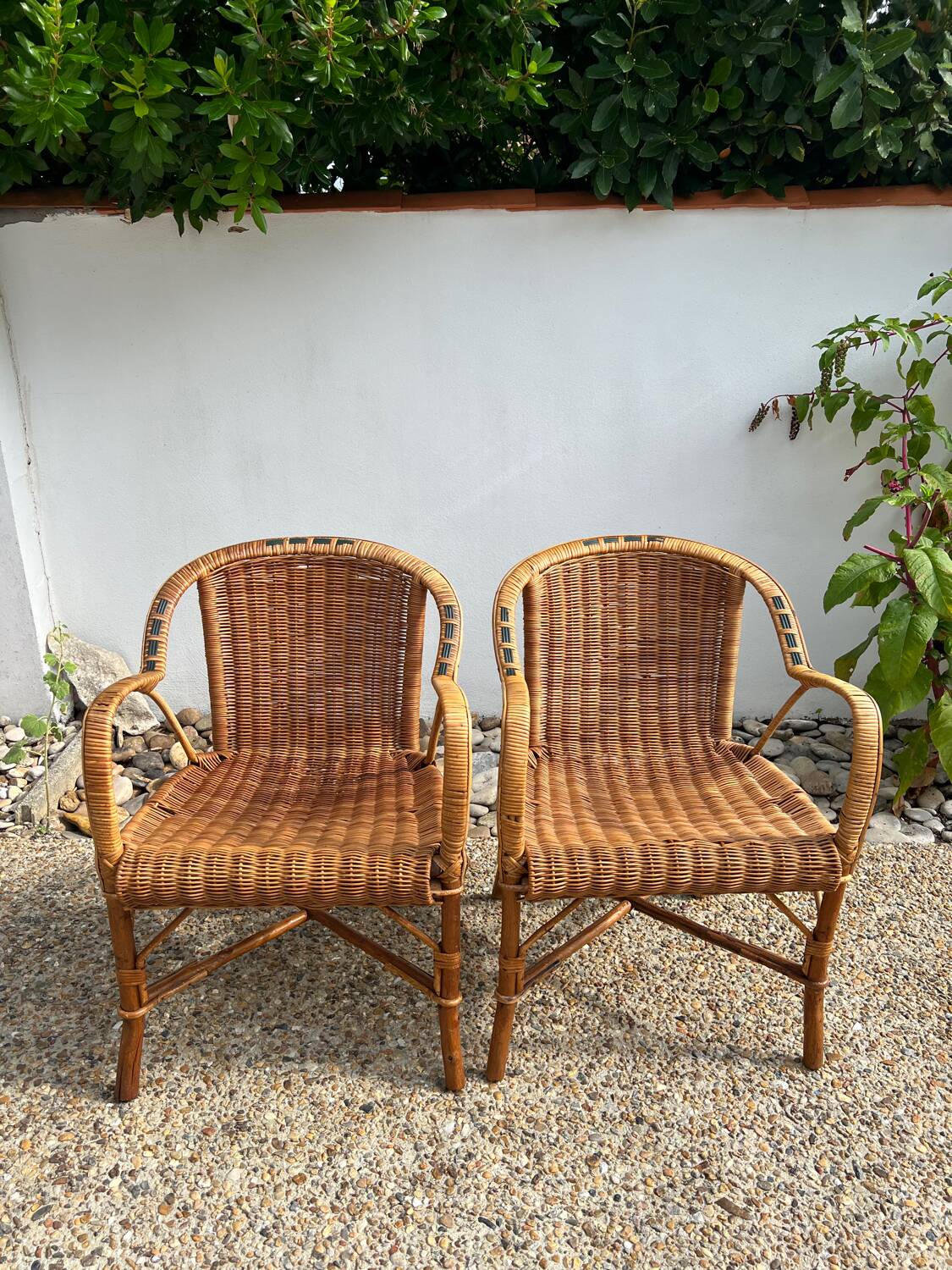 Paire de fauteuils rotin vintage 1960