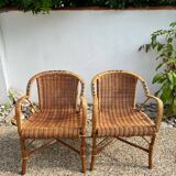 Pair of vintage rattan armchairs 1960