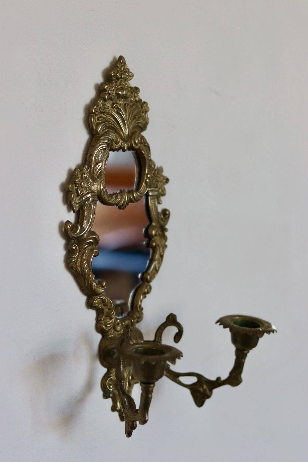 Mid Century Swedish Brass Sconce with Mirror