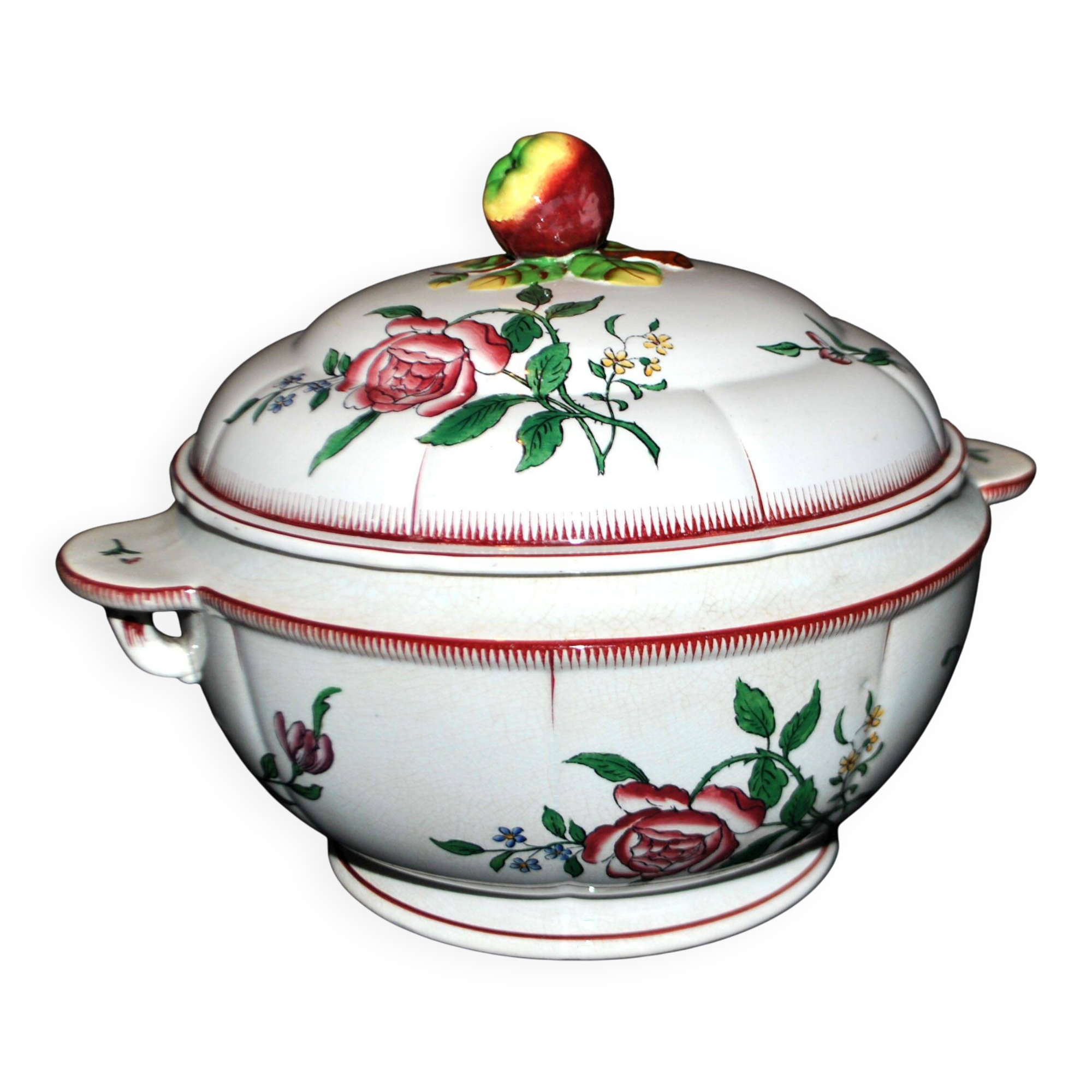 Antique hand-painted earthenware tureen from Vieux Strasbourg Sarreguemines