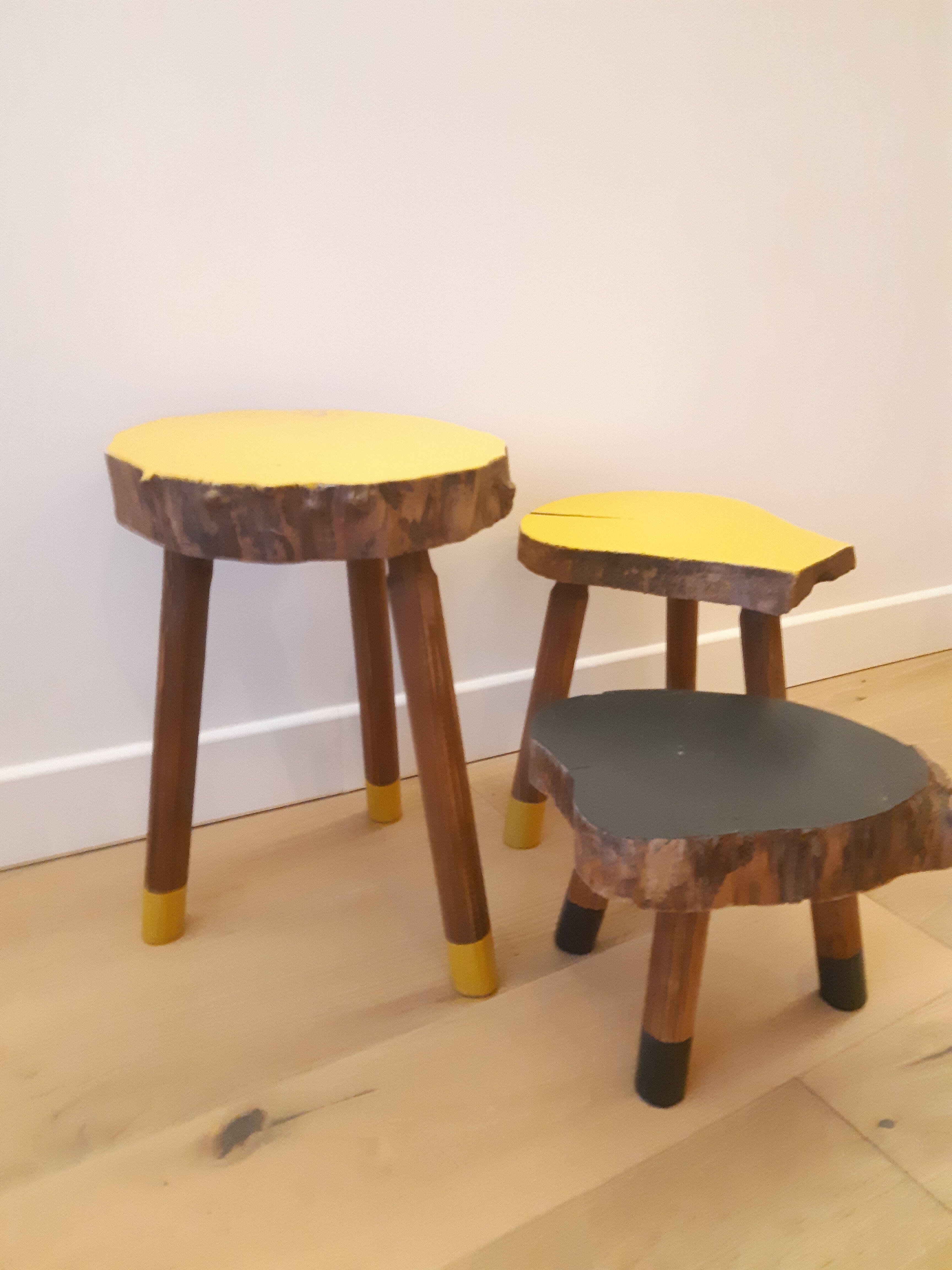 Trio of tripod tabourets