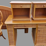 Rattan room, desk, suitcase door, headboard, 2 bedside tables, a chair