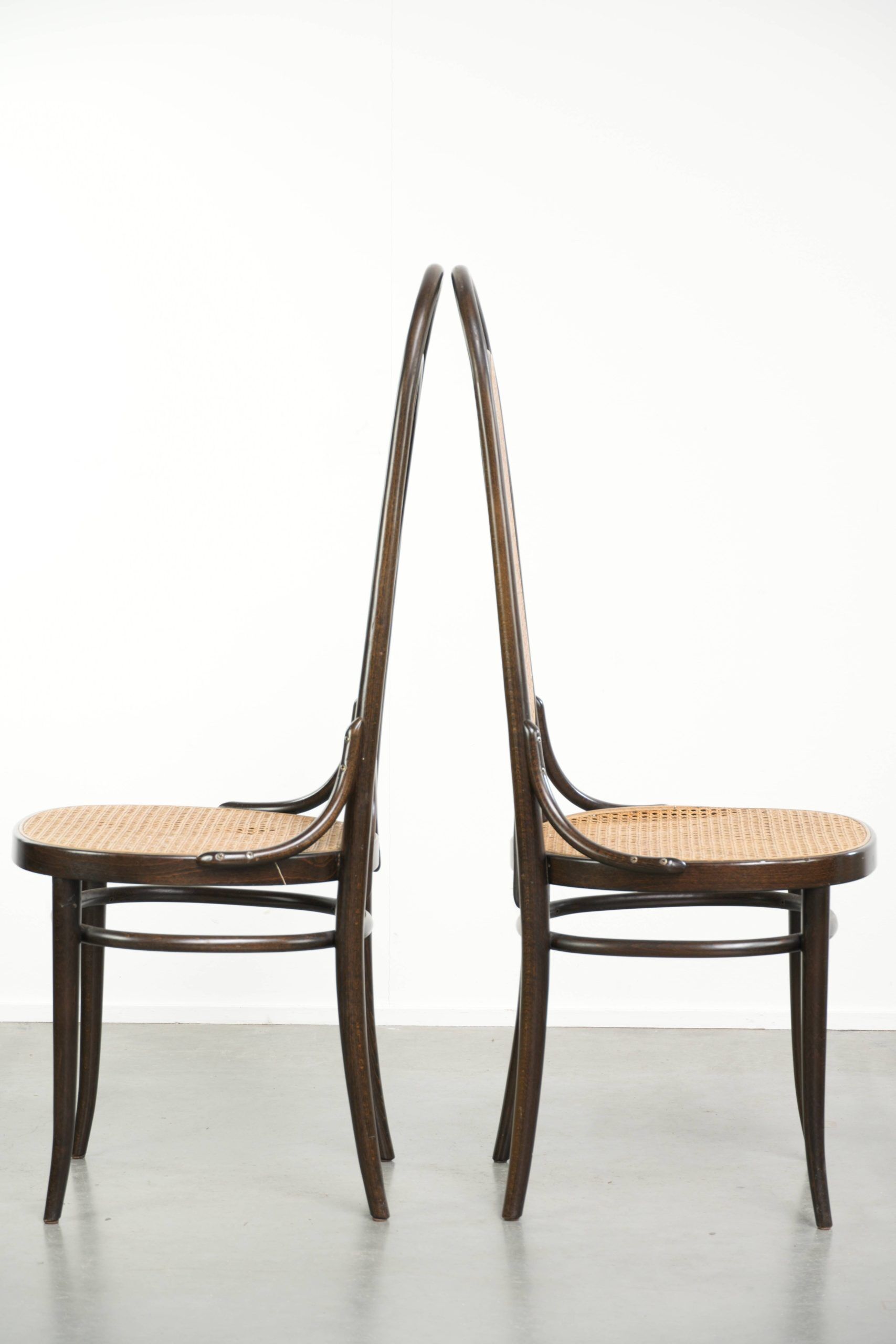 Set of 2 original vintage Thonet design webbing dining chairs with bentwood