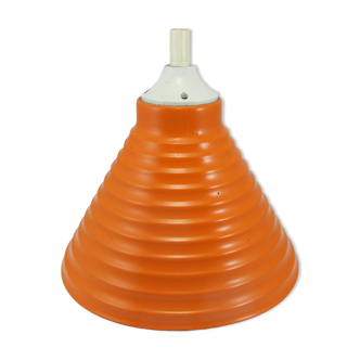 Lampe abat jour industriel suspension métal tôle émaillée orange