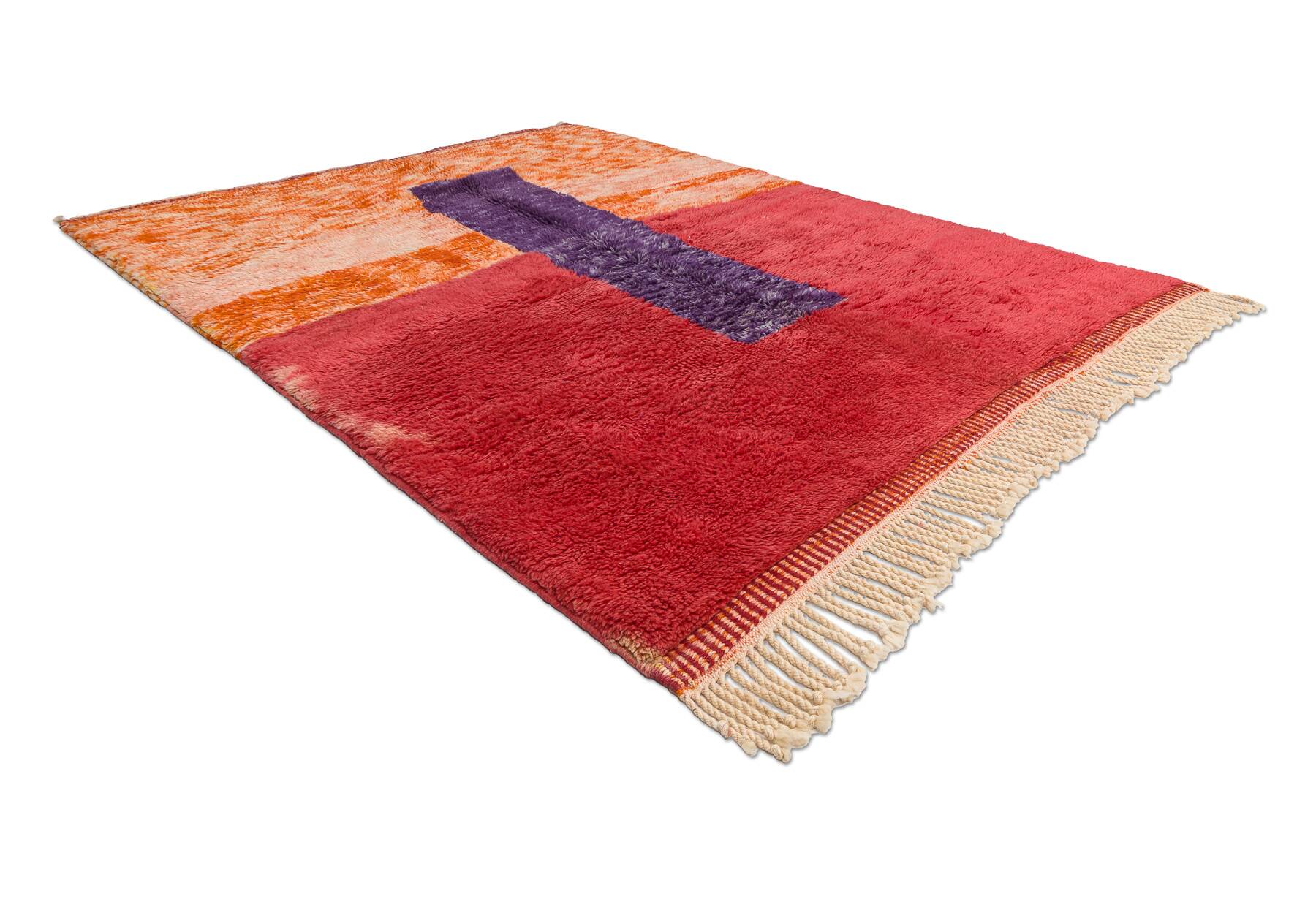 Berber mr4015 beni mrirt handwoven rug from morocco, geometric - red / orange