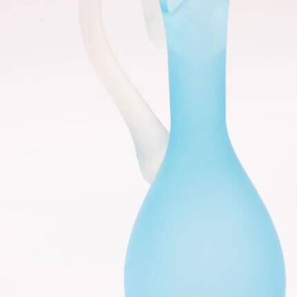Elegant azure blue blown glass ewer vase