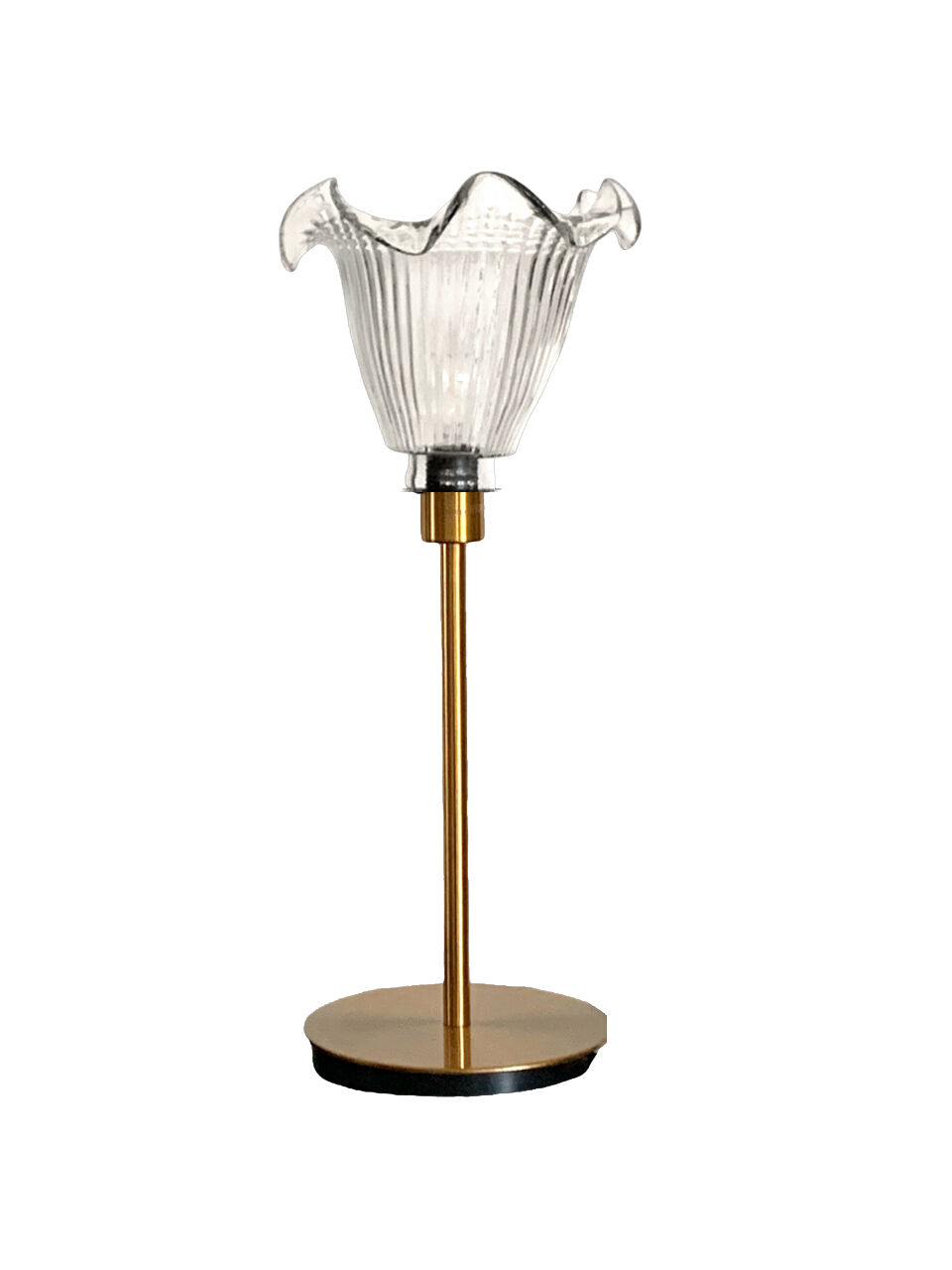 Table lamp with a vintage antique globe in ridged glass mounted on gilded stand