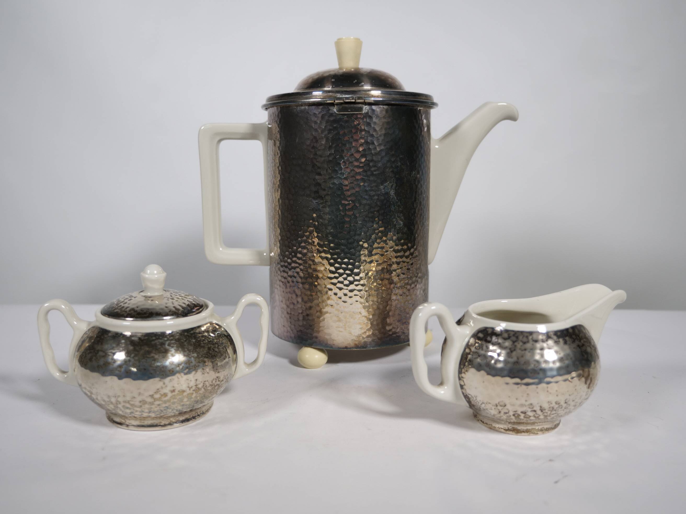 Art Deco Tea Set by Hutschenreuther with WMF Silver Plating, 1930s