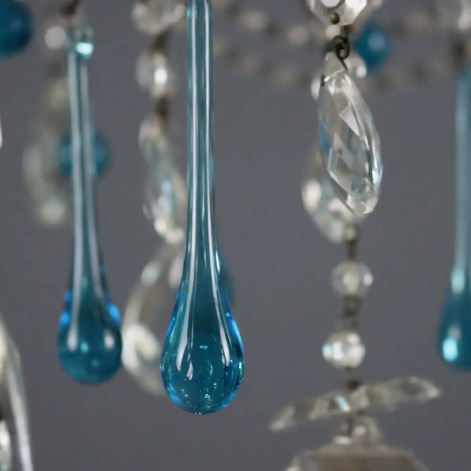 Pair of antique chandeliers in burnished iron and glass, 6 lights, Italy, 19th century.
