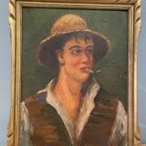 Old painting portrait of a man with a cigarette