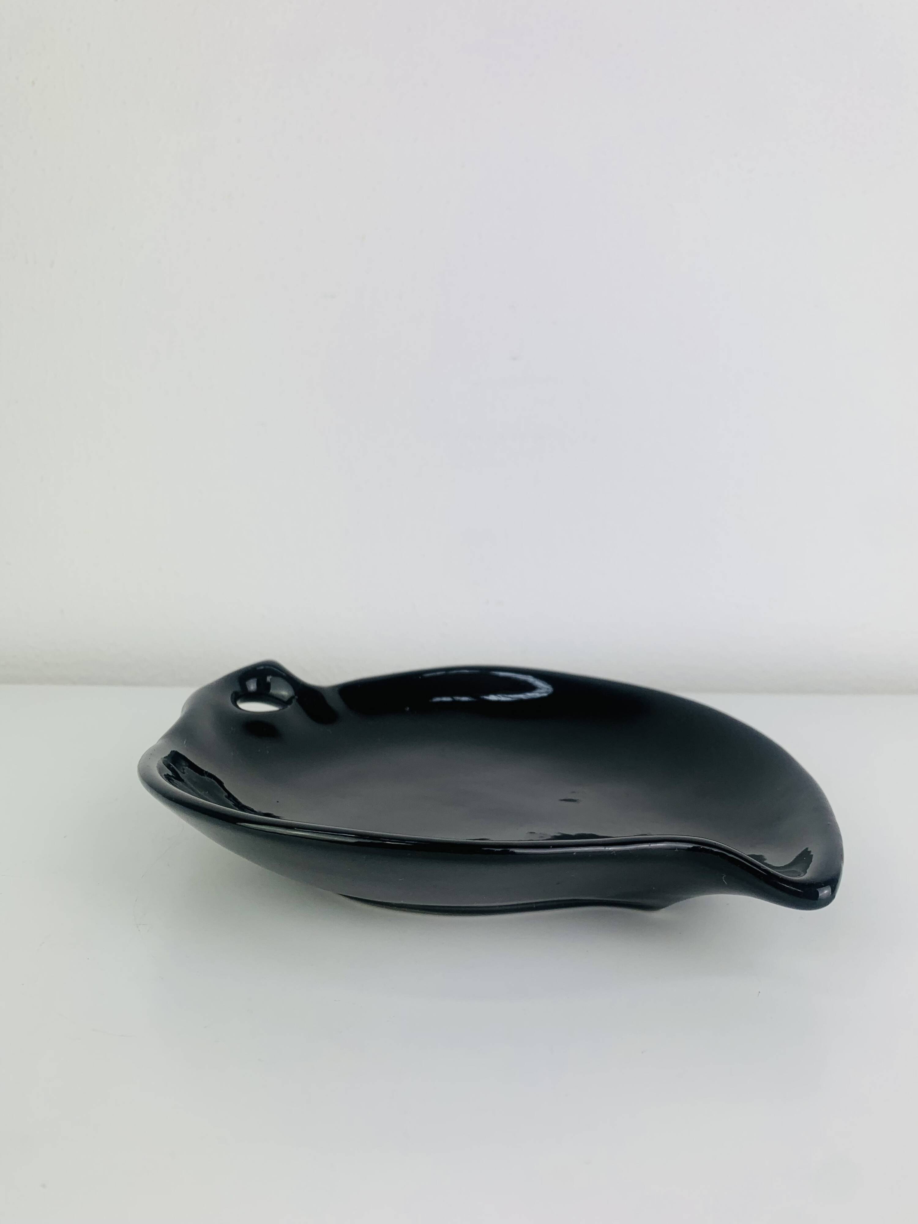 Black ceramic catchall, organic shape, vintage.