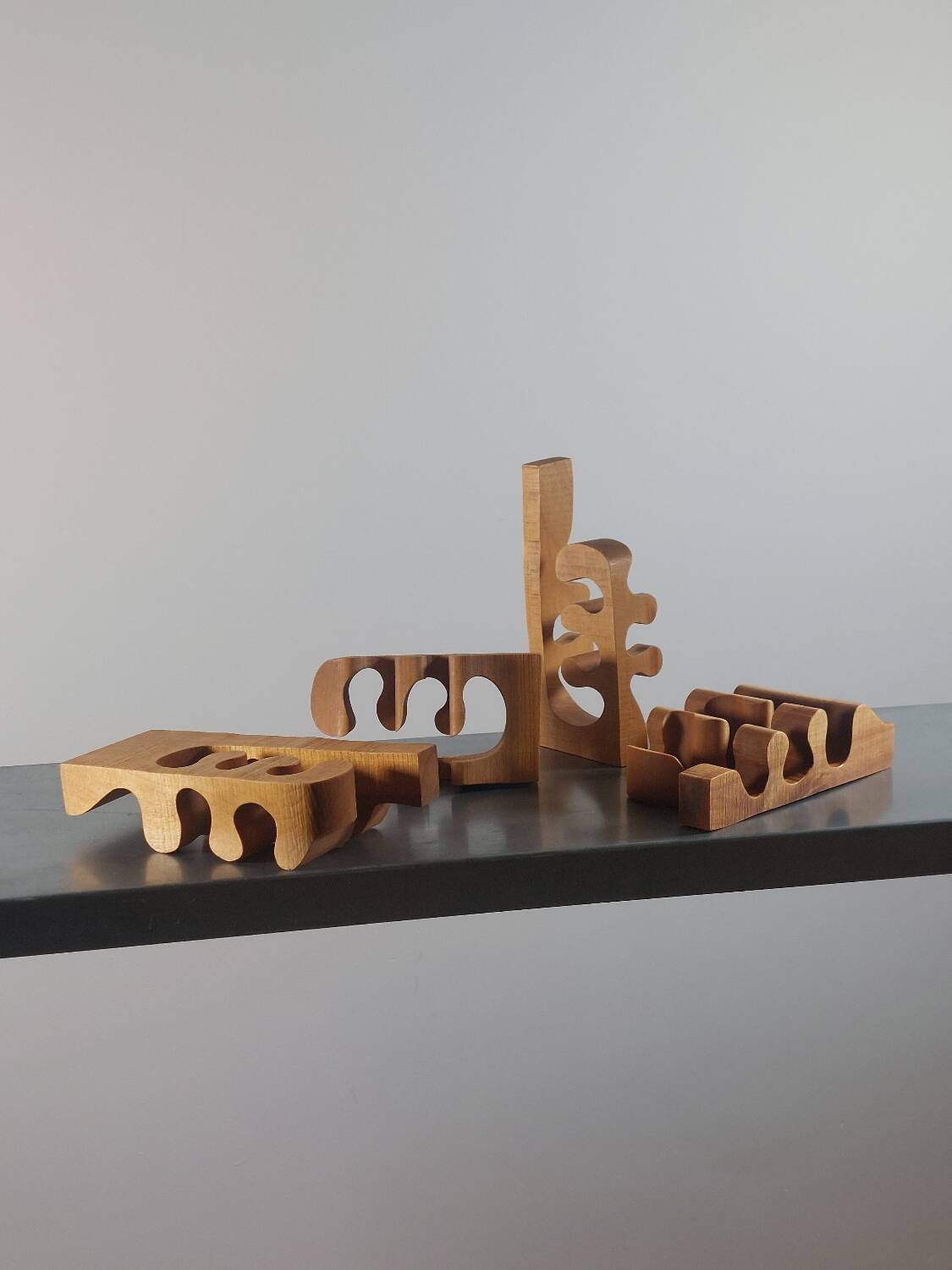 Vintage postmodern wooden puzzle sculpture by Gunnar Kanevad