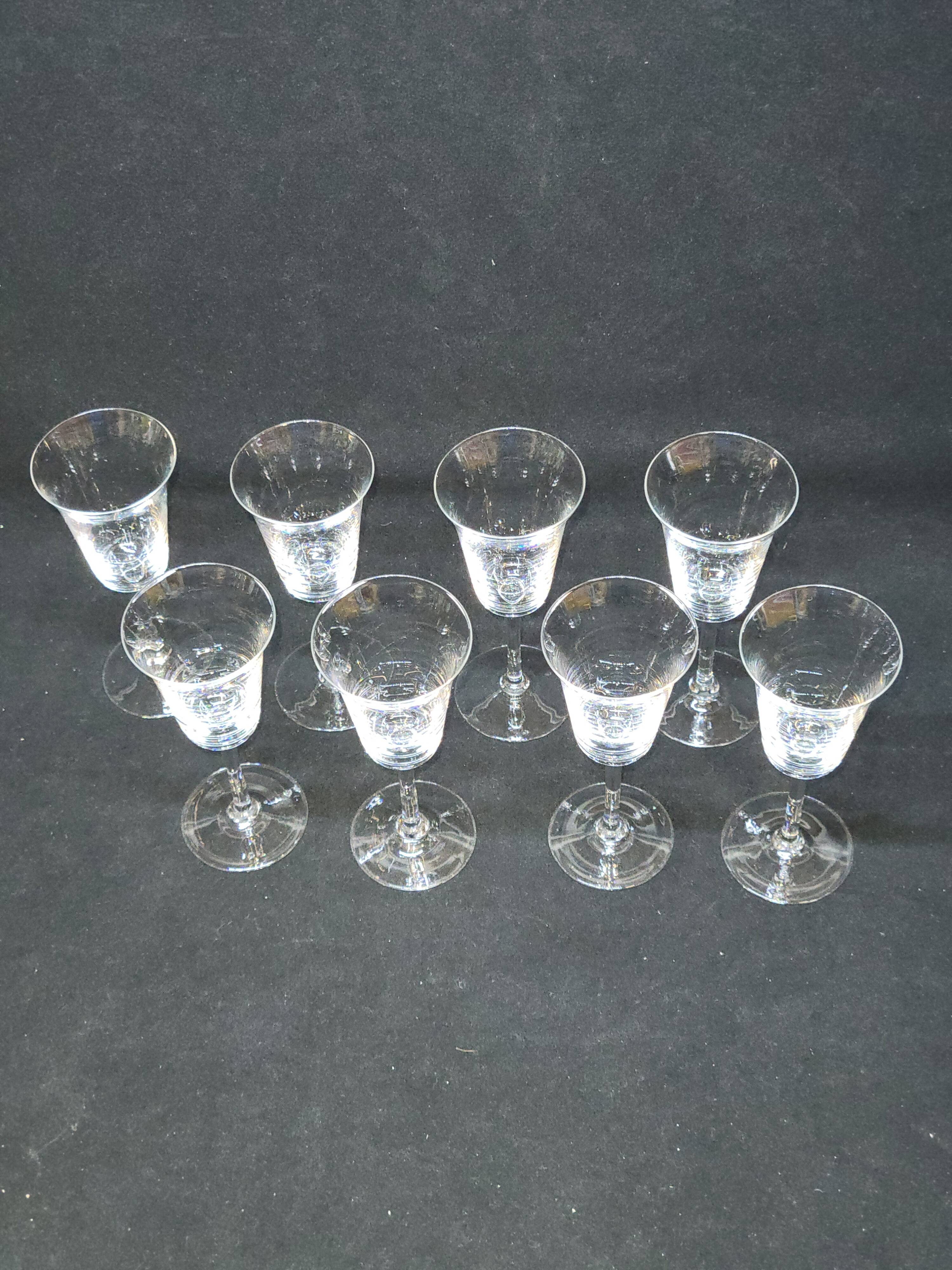 8 Fine Crystal Stemmed Glasses for Port or Liqueur - Baccarat? / Saint Louis