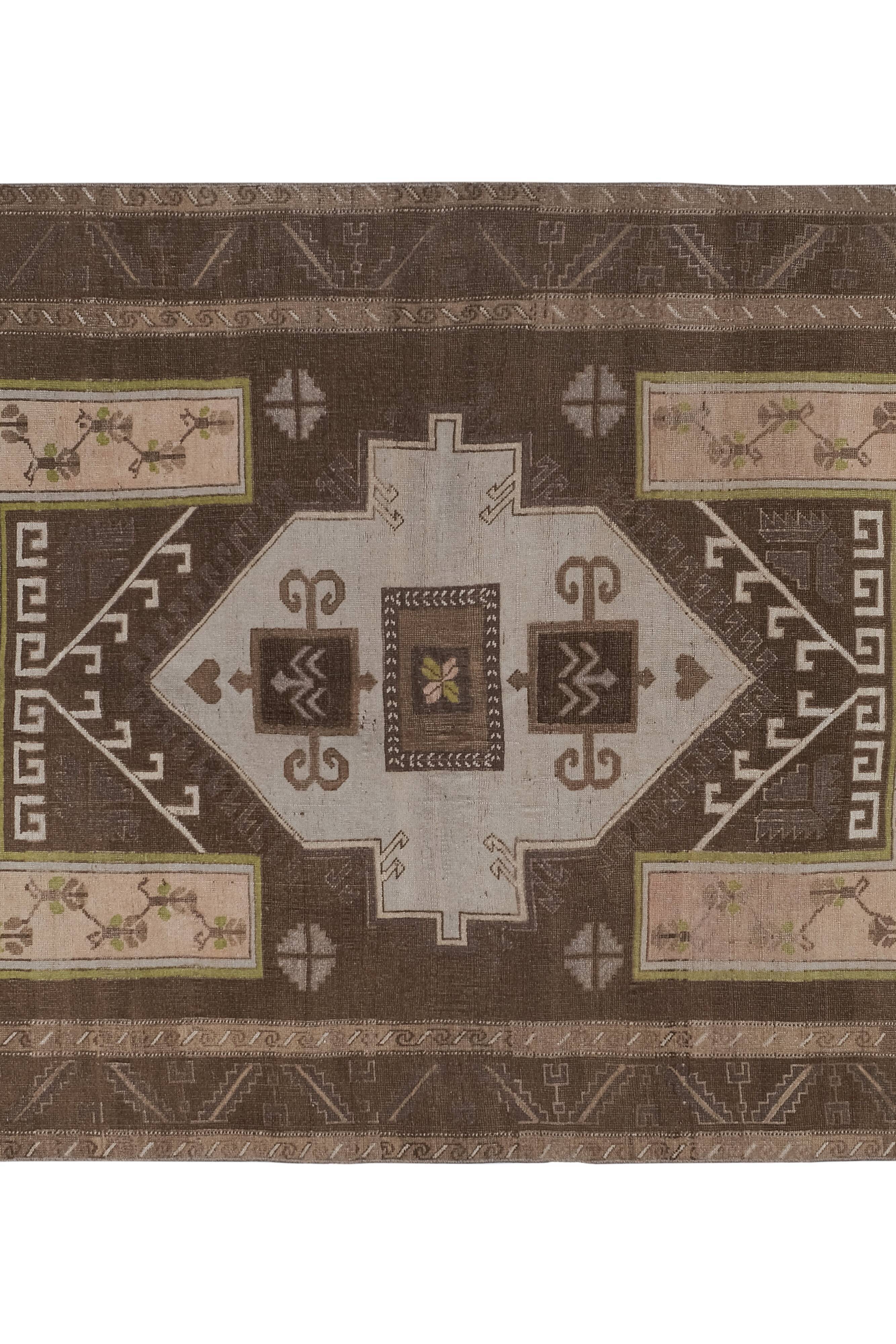 Vintage Brown Turkish Kars Rug with Mid-Century Modern Style 5'10" X 10'