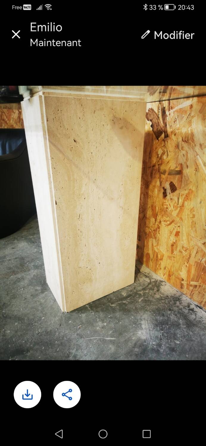 XXL vintage Italian console in travertine and glass from the 80s