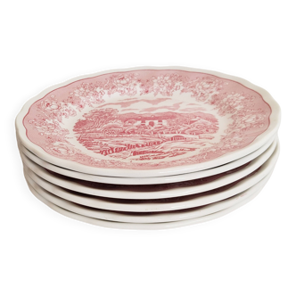 6 Italian English porcelain dessert plates: Swiss Landscape