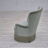 Fauteuil danois des années 1970, état d'origine, tissu d'ameublement velours, pieds en hêtre.