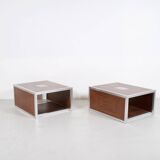 Pair of 70's aluminum and mahogany coffee/sofa end tables