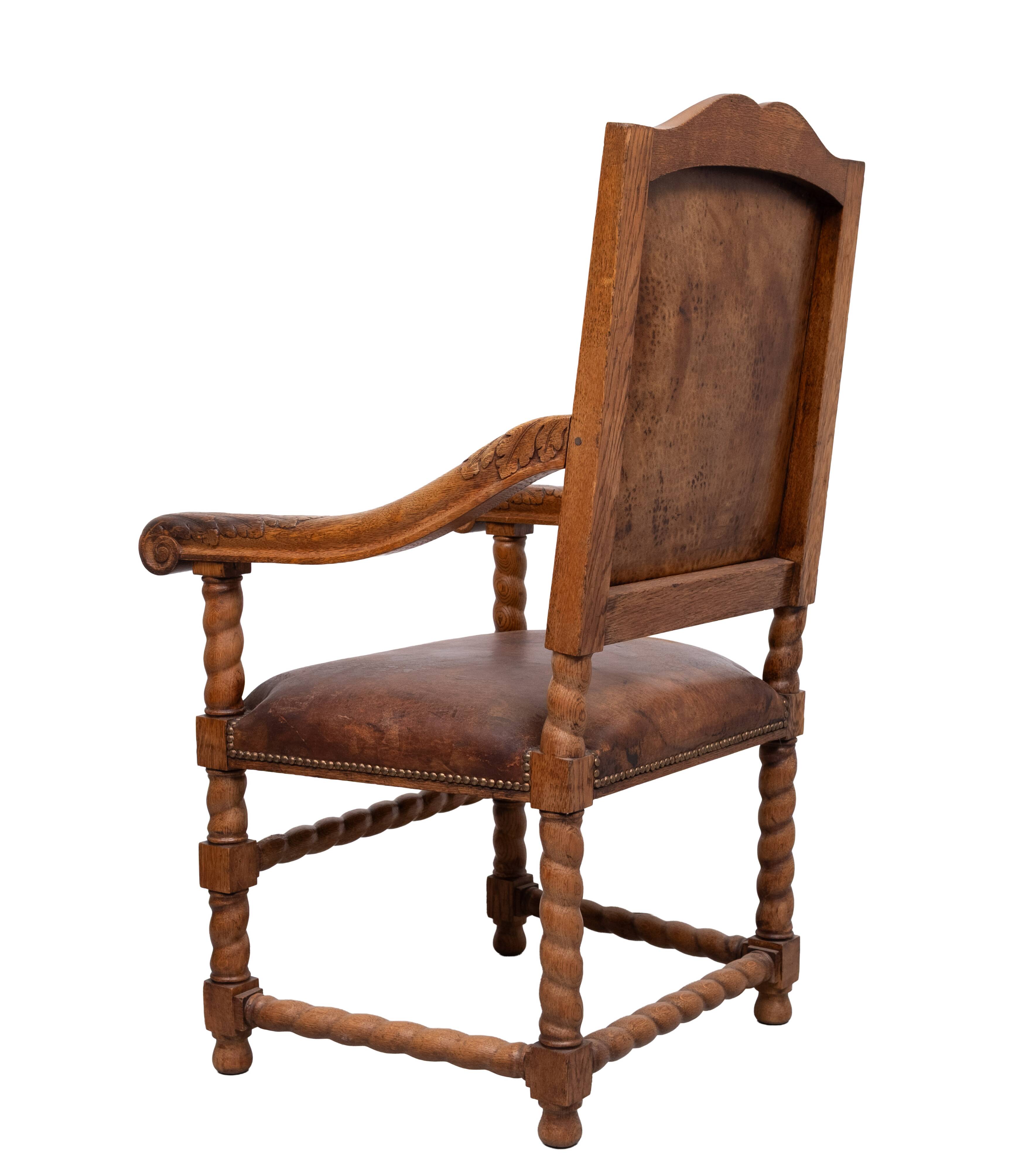 Dutch 19th Century Oak Baroque open Arm Chair