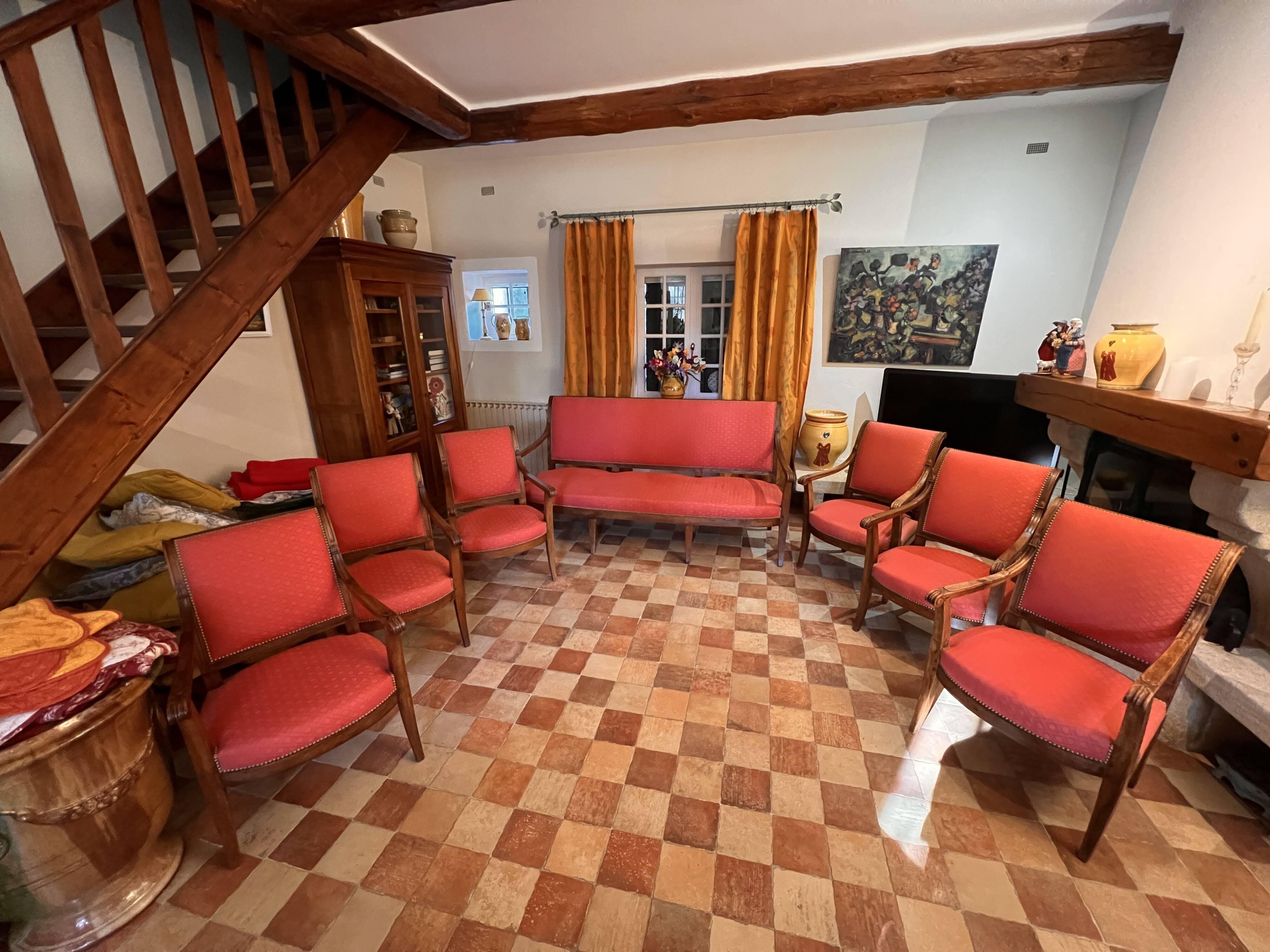 Empire lounge set: gondola bench with 4 legs + 6 matching armchairs