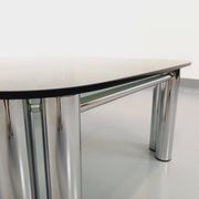 Vintage Italian Space Age square coffee table in smoked glass and chrome metal