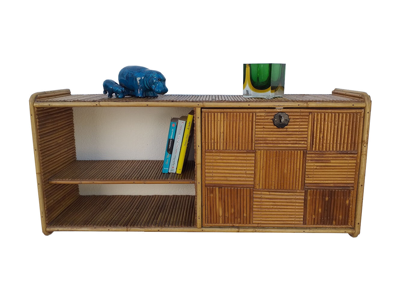 Vintage 70s rattan wall shelf