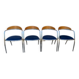 Set of 4 chairs with armrest Effezeta chrome blue fabric and wood an2000