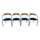 Set of 4 chairs with armrest Effezeta chrome blue fabric and wood an2000