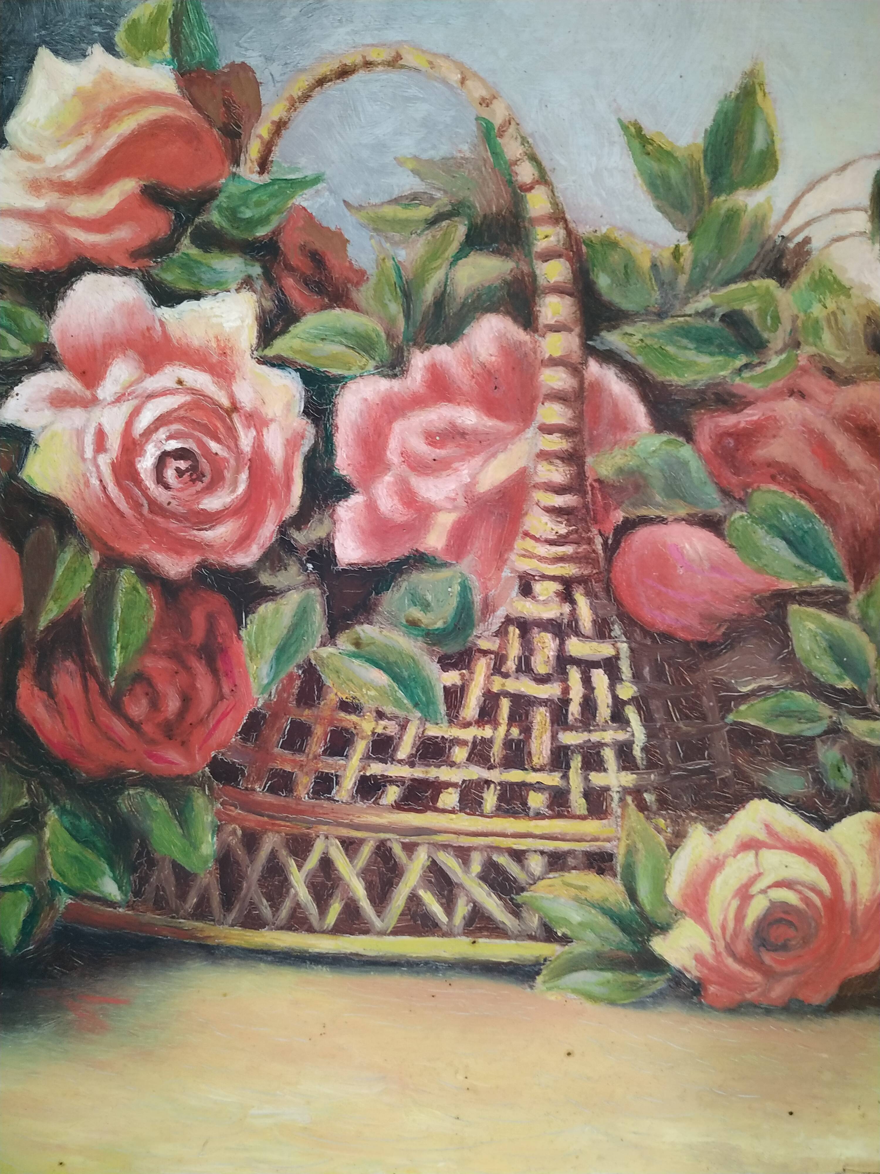 The panière with roses oil on isorel