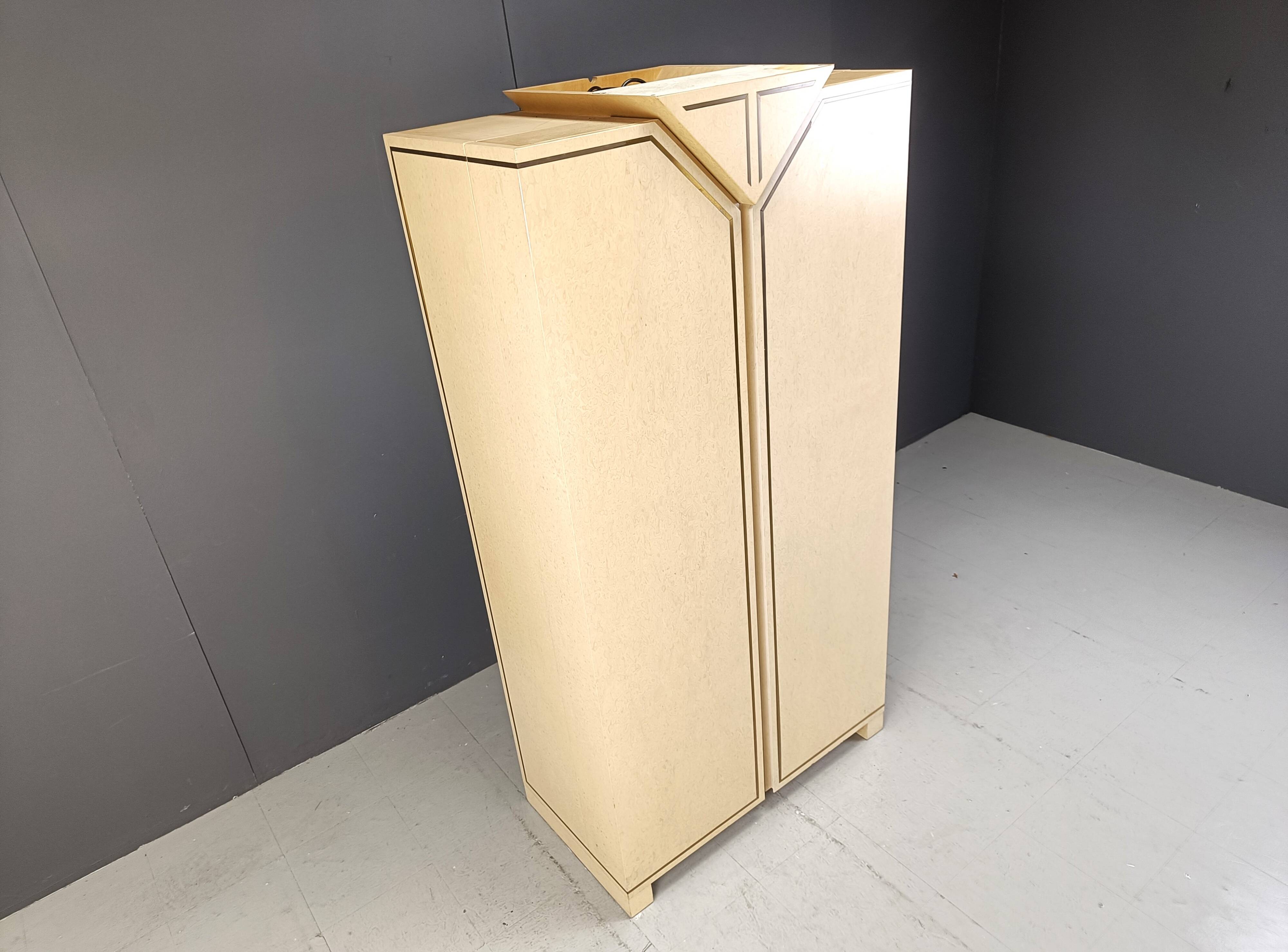 Vintage italian burl wood bar cabinet, 1970s