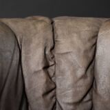 Vintage Mid-Century Modern German Brutalist 2-Seater Brown Leather Bed Sofa