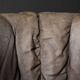 Vintage Mid-Century Modern German Brutalist 2-Seater Brown Leather Bed Sofa