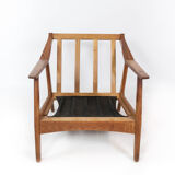 Armchair in oak and upholstered with red fabric, designed by H. Brockmann Pedersen, 1960s
