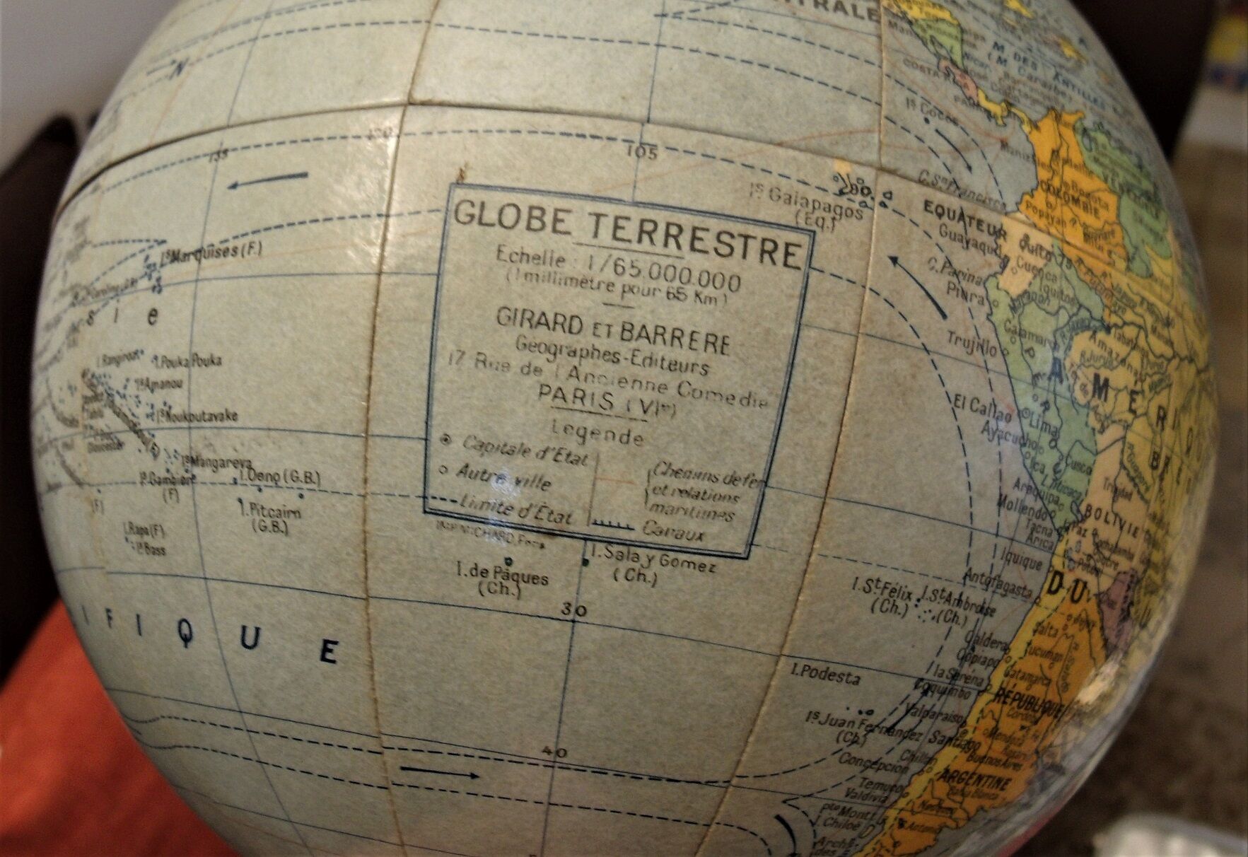 Vintage map 1950 Girard and Barrere globe