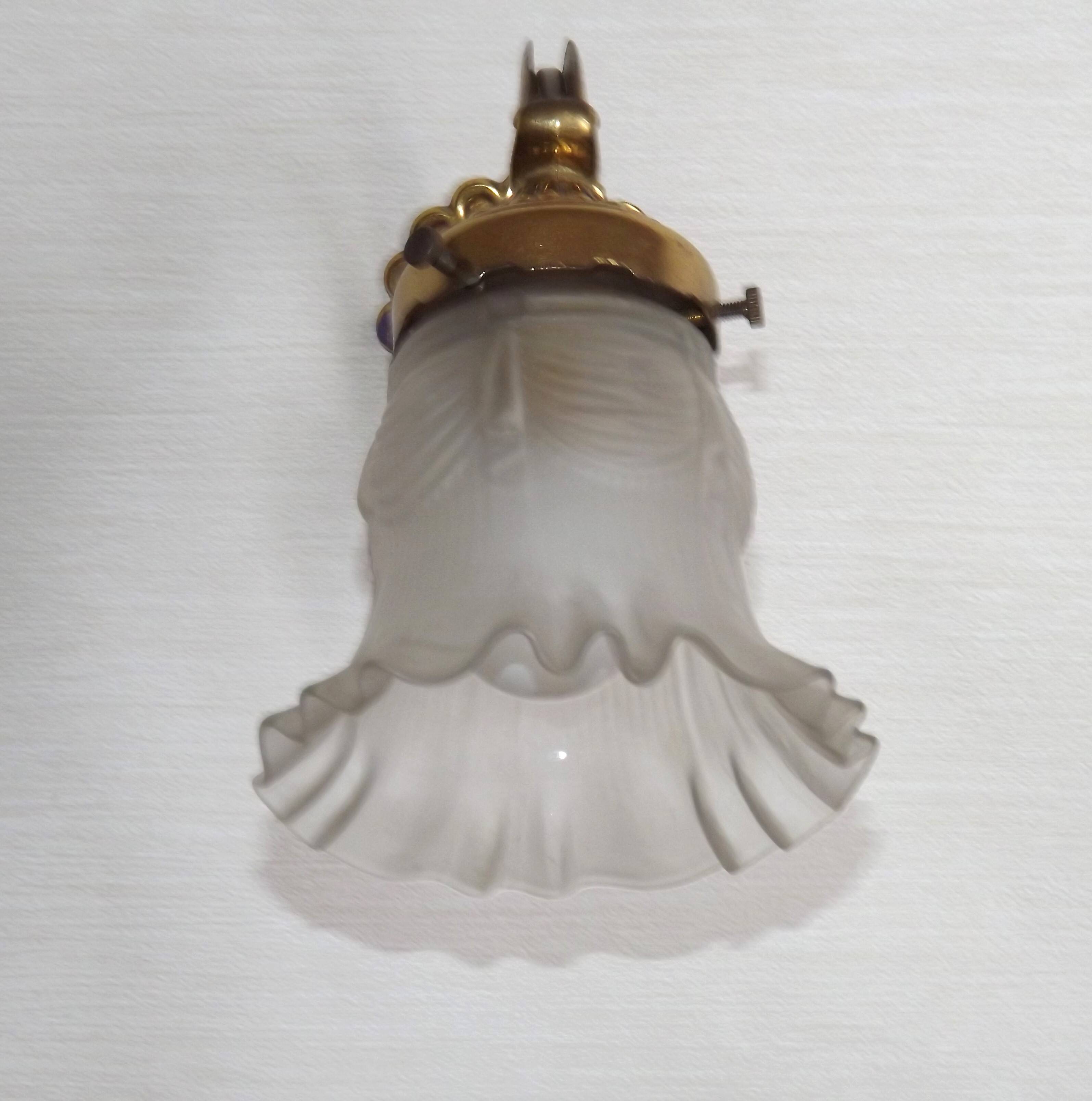 French Vintage Brass Single Wall Light Patterned Frilled Glass Shade